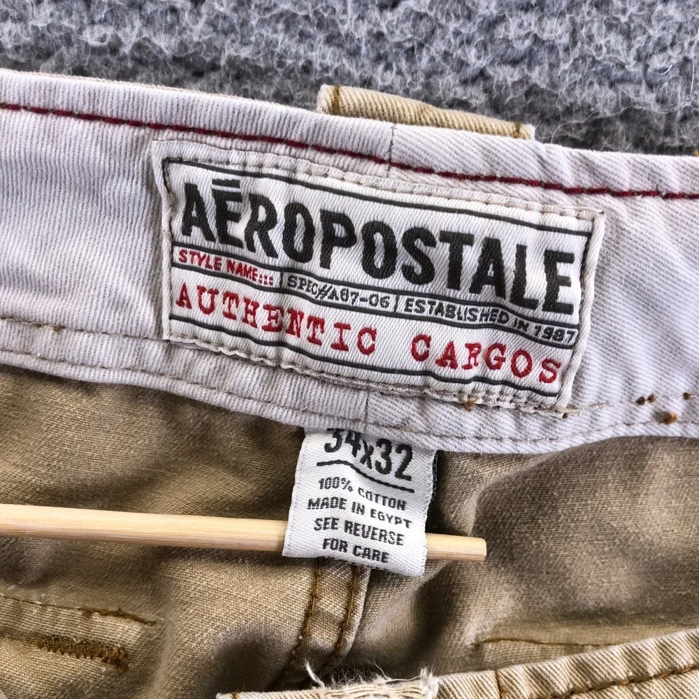 Vtg Aeropostale Pant Men 34x32 Khaki Baggy Y2K Skater Wide Leg Distressed Grunge